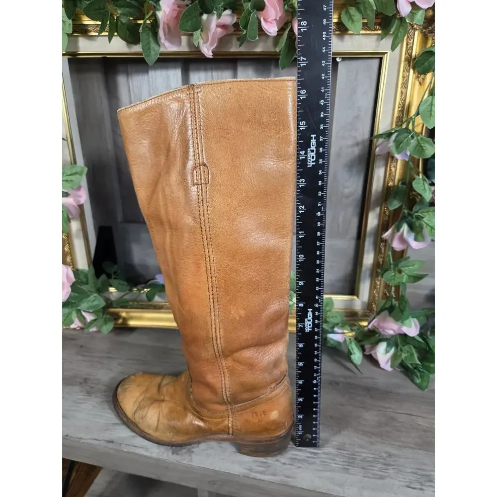 Vintage Frye Campus 8711 Tall Leather Boots USA Women's 7B Cognac Riding Western